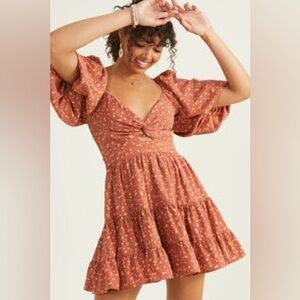 NWT Altar'd State Danielyn Rust Floral Mini Dress Tie Back Sz M $70